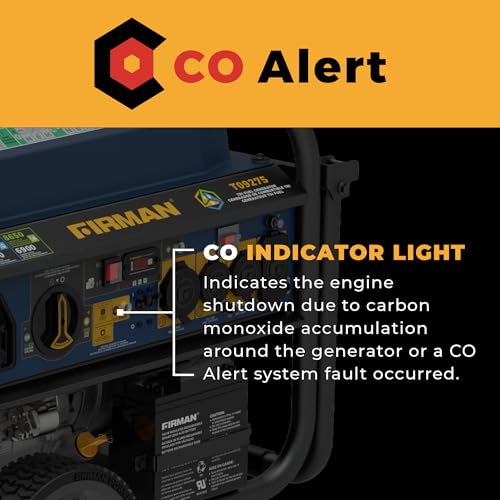 FIRMAN T09275 Tri Fuel Portable Generator, 11400W Electric Start, 120V/240V, CO Alert, 459cc Engine, 9-Gallon Tank, 11 Hrs Runtime, Wheel Kit, Ideal for Home Backup, RV, Camping & Emergency Power