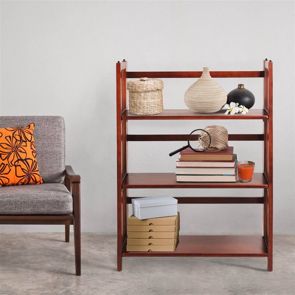 Casual Home 3-Shelf Folding Stackable Bookcase 27.5x22 Wide-Walnut