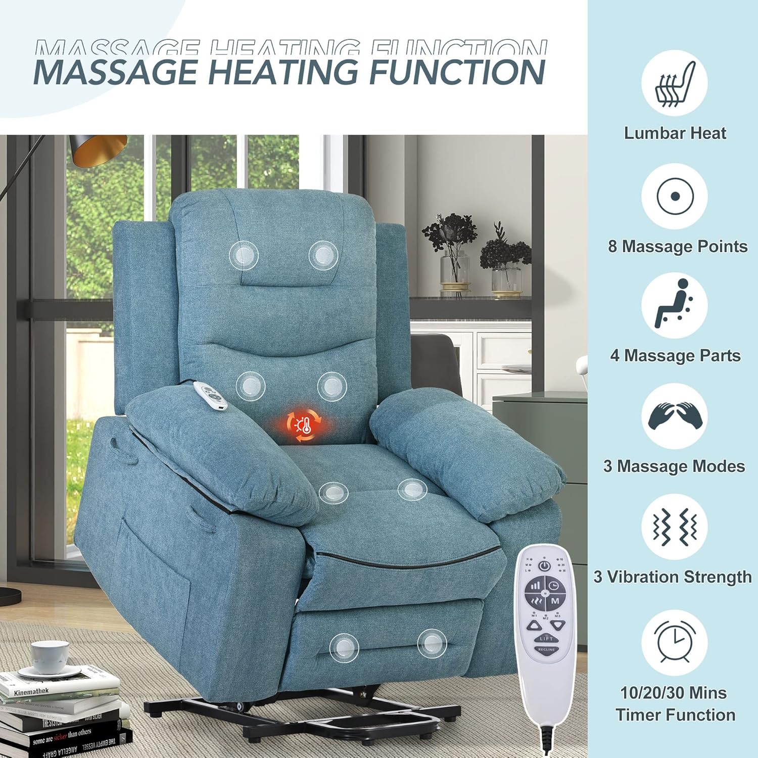Massage Recliner Chair,Power Lift Chair for Elderly with Adjustable Massage and Heating Function,Recliner Chair with Infinite Position and Side Pocket for Living Room