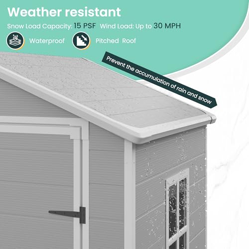 UDPATIO Outdoor Resin Storage Shed 6x4.5 FT, Plastic Garden Shed for Bike, Garbage Can, Tool, Outside Sheds with Lockable Door for Backyard, Patio, Lawn, Grey & White