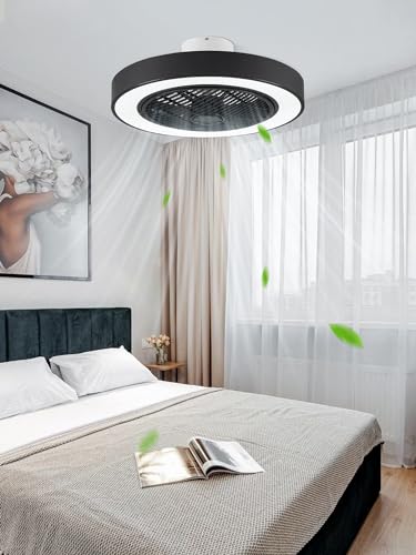 LEDIARY 20 Inch Low Profile Ceiling Fan with Light, Led Bladeless Ceiling Fan, Remote Control Enclosed Flush Mount Ceiling Fan with Timming, 3000-6500K, 6 Wind Speed, 2800LM, 62W…
