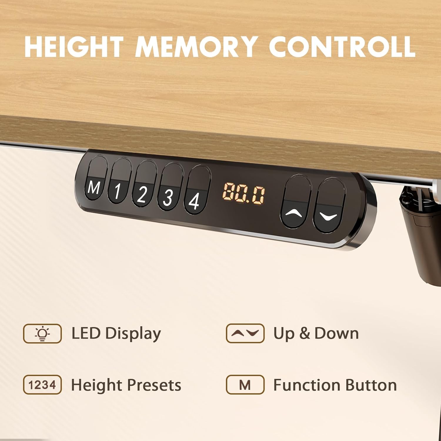 Electric Standing Desk 48 x 24 Inch Whole-Piece Desktop Adjustable Height Desk with 4 Memory Presets (Maple)