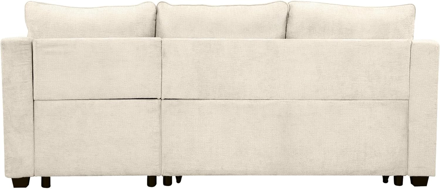 FANYE L-Shape Reversible Sleeper Sectional Couch Pull Out Sofa Bed w/Storage Chaise,Racks and USB Ports,Modern Linen Tufted Upholstered Convertible Sofabed with 2 Pillows for Living Room