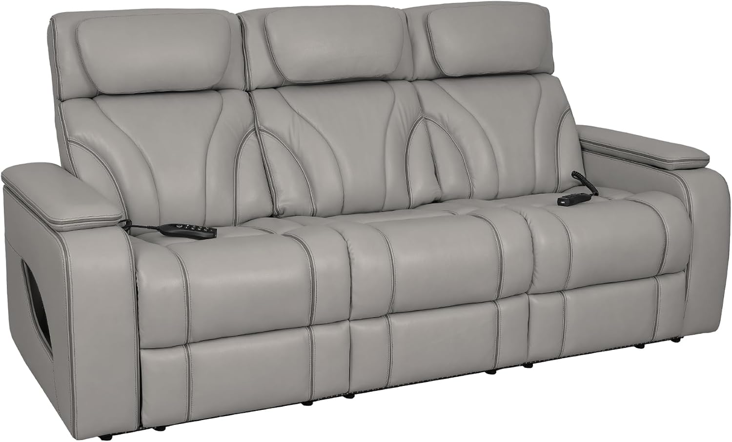 Armen Living Octavia Modern Zero Gravity Power Reclining Heated Massage Sofa, 86" Wide, Silver and Gray Top Grain Leather