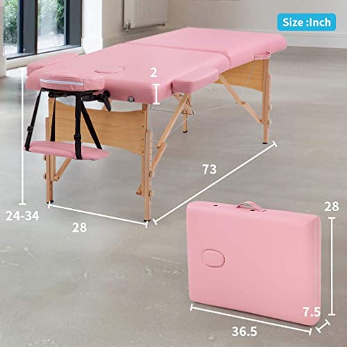 Massage Table Portable Massage Bed 2 Fold Lash Bed Spa Bed 84 in L Hight Adjustable Spa Bed Facial Cradle Salon Bed W/Carry Case (Blue, 84 * 28)
