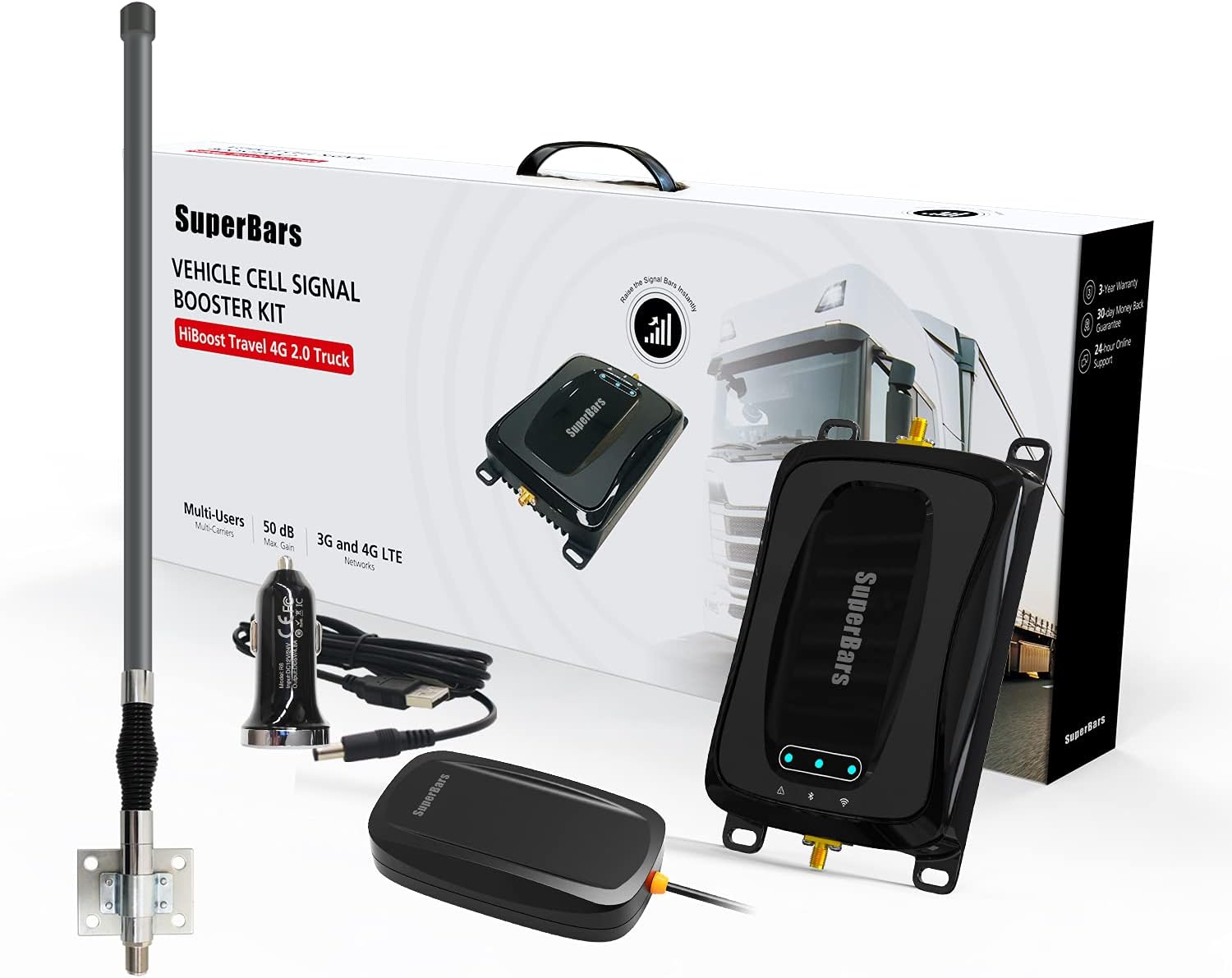 SuperBars RV Cell Phone Booster and Signal Amplifier ,with Bendable Antenna, Cell Phone Booster for All U.S. Carriers