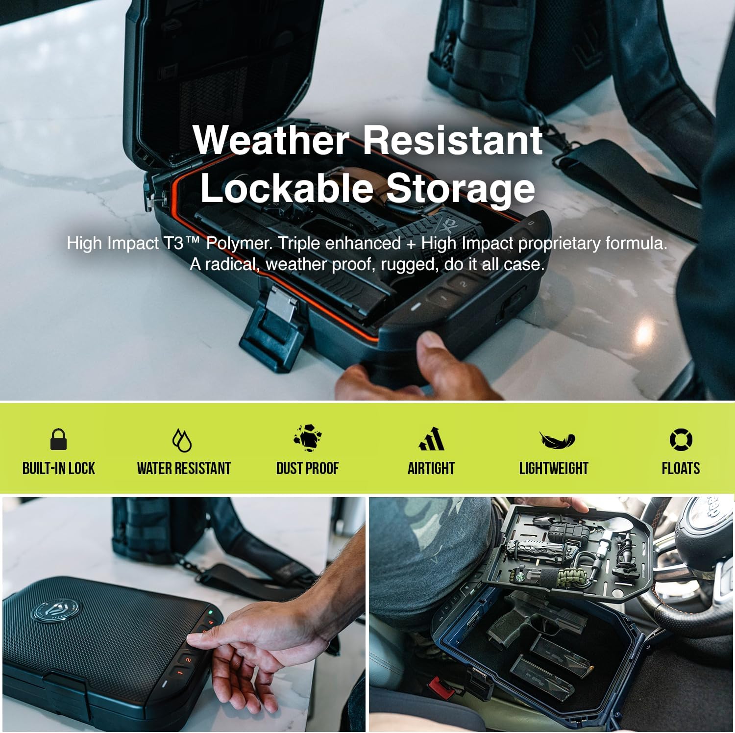 VAULTEK LifePod 2.0 Secure Waterproof Travel Case Rugged Electronic Lock Box Travel Organizer Portable Handgun Case with Backlit Keypad (Covert Black) (Biometric)