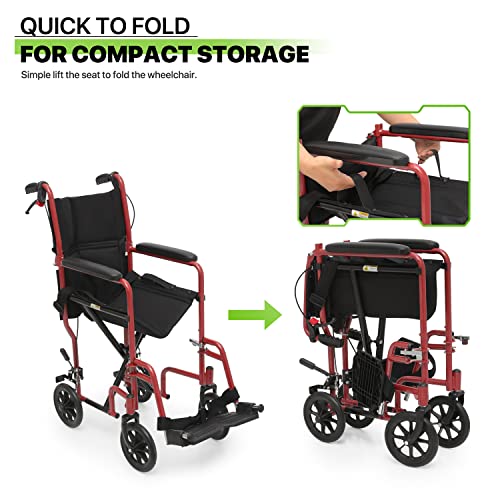 Magshion Wheelchairs for Adults with Swing-Away Footrest and Flip Back Backest Foldable Lightweight 16 inch Wide Seat Wheel Chair for Storage and Travel Use, 300 lbs
