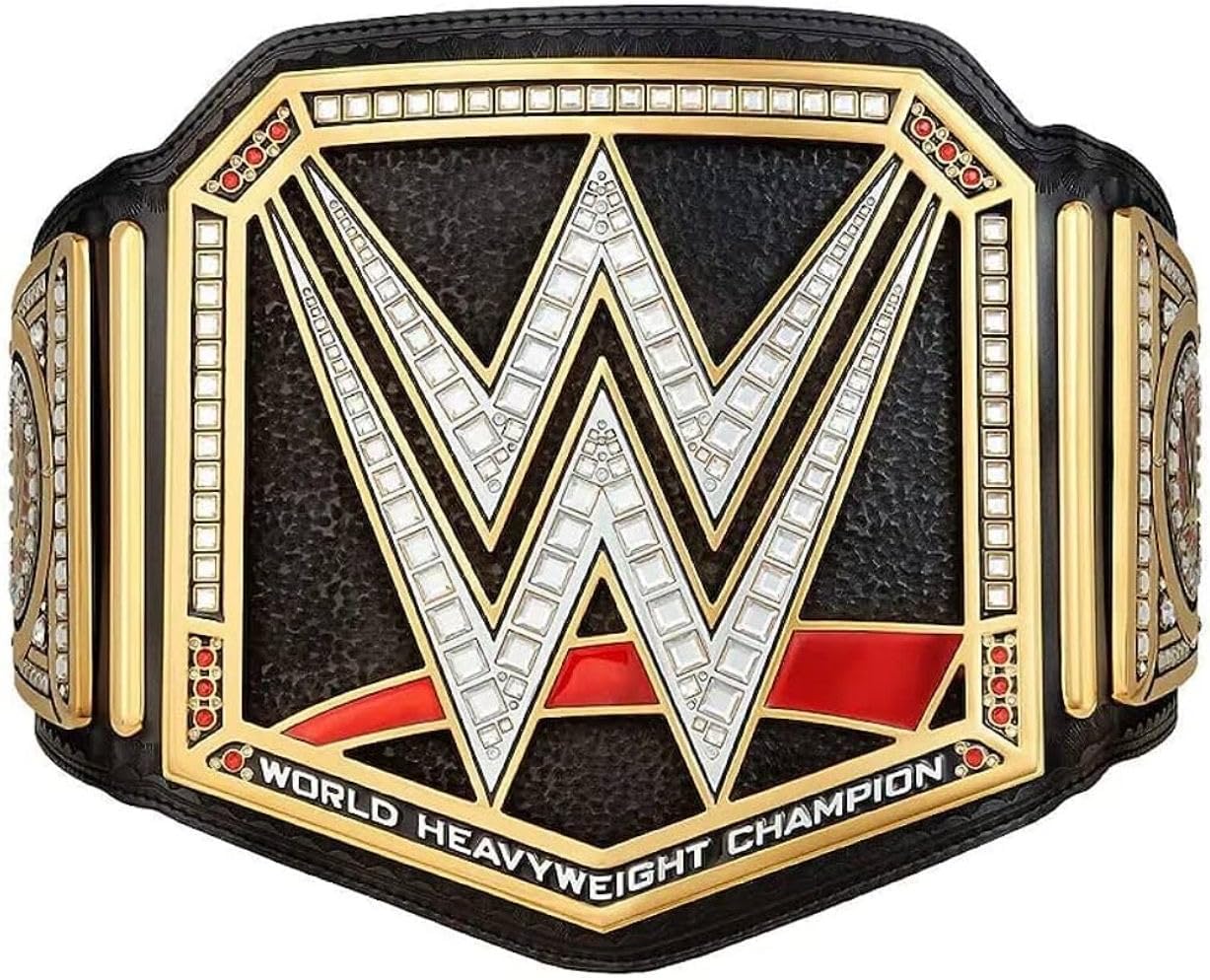 World Heavyweight Championship Replica Wrestling Title Belt Adult Size - Gold Coated Metal Plate Leather Strap, Black