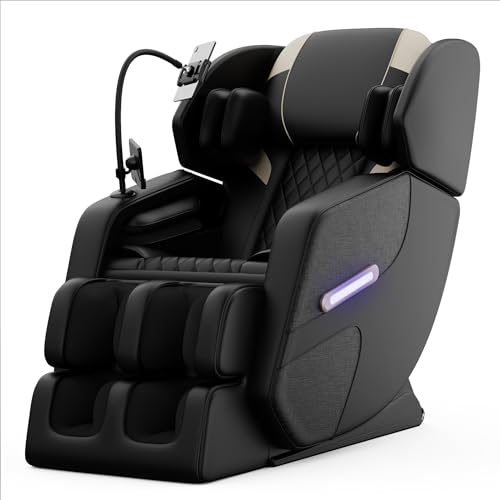 Full Body Massage Chair, PU Leather Zero Gravity Massage Chair with Airbags and Foot Roller, 6 Fix Point Rollers Recliner Chair, Gold