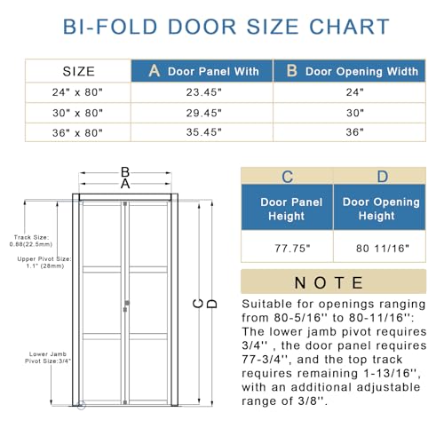 Bi-Fold Doors 30" x 80" Heavy-Duty Mirrored Door with Knob & Hardware Kit, Interior Folding Pantry/Closet Door, Pre-Drilled Panels with One Side HD Thicken Mirror & White Back, Easy Install