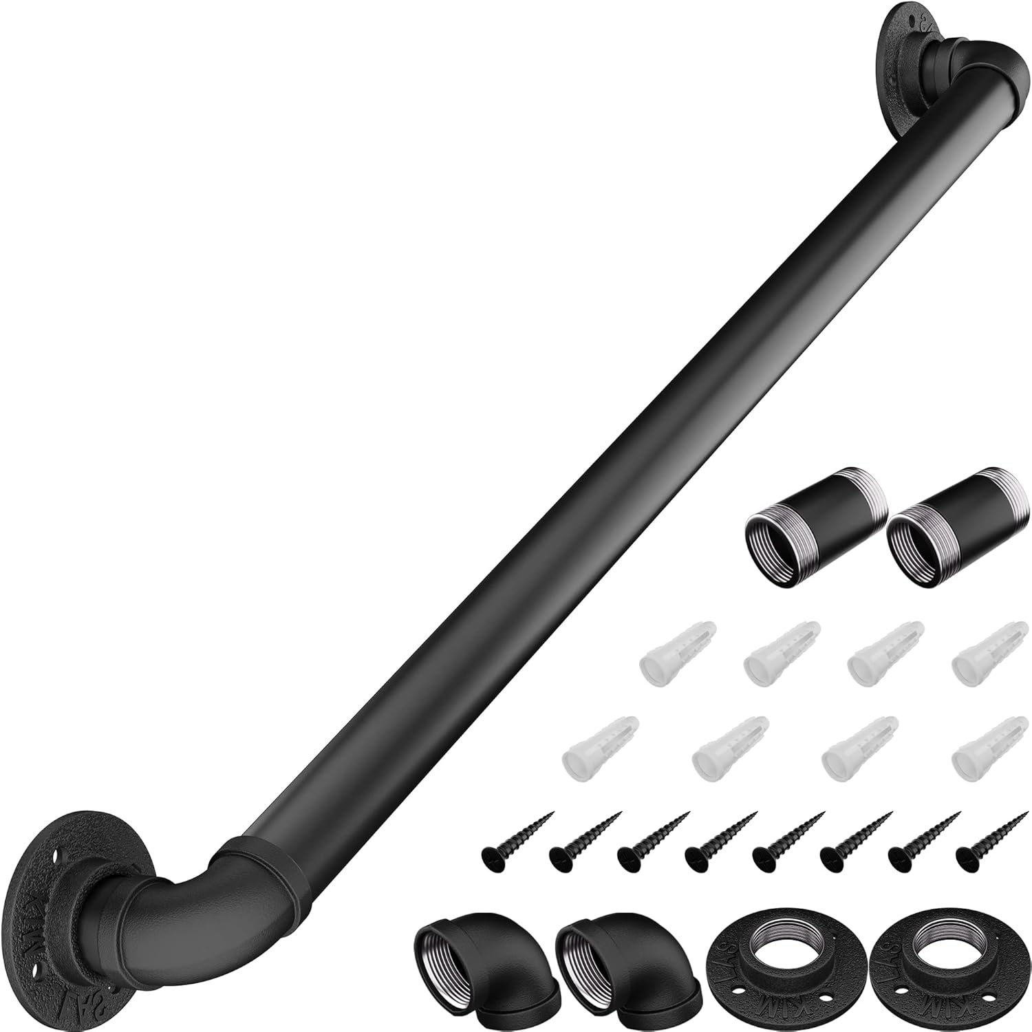 NEYTON 10ft Iron Stair Handrail for Indoor | Heavy Duty Stair Railing Iron Pipe | Wall Mounted Staircase Handrails Pack of 2