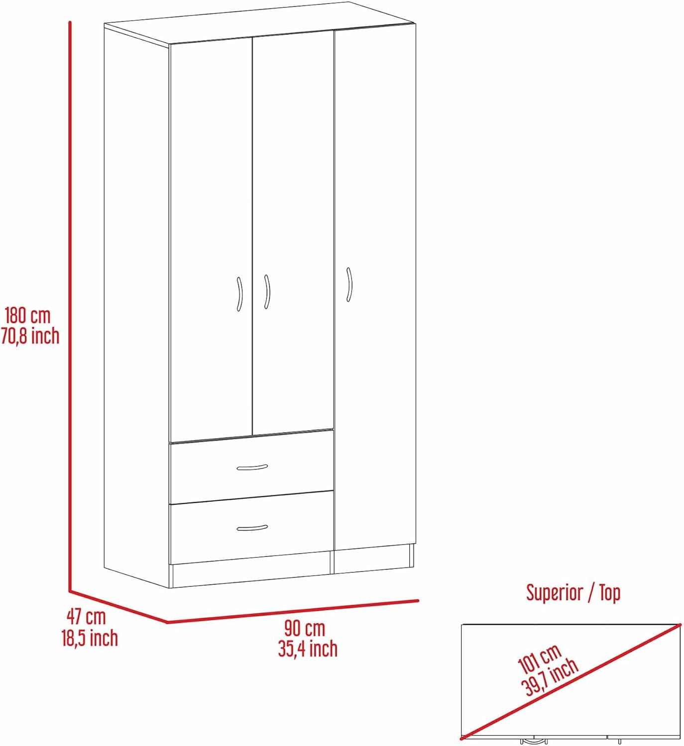 Rowaton 2-Drawer 3-Door Armoire White