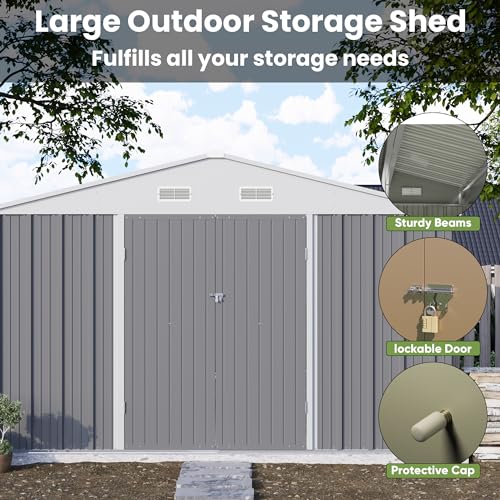 Patiowell 3 x 3 FT Outdoor Storage Shed,Small Garden Tool Storage Shed with Sloping Roof and Single Lockable Door, Outdoor Shed for Backyard Garden Patio Lawn, Grey