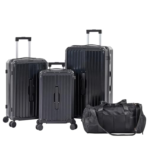 Luggage 4 Piece Set (20"/24"/29"/Travel Bag),PC+ABS Durable Lightweight Luggage with Collapsible Cup Holder,360° Silent Spinner Wheels,TSA Lock, (White)