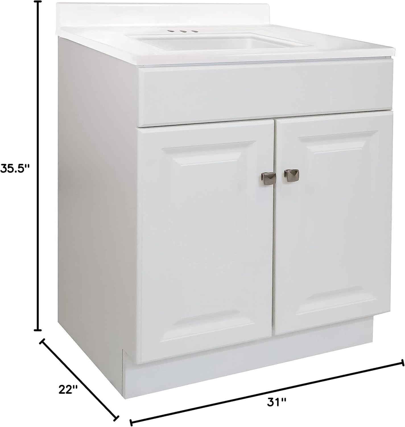 Design House 590877 Wyndham 2-Door Bathroom Cultured Marble 4" Centerset Camilla Vanity Top Unassembled, 31x22, White