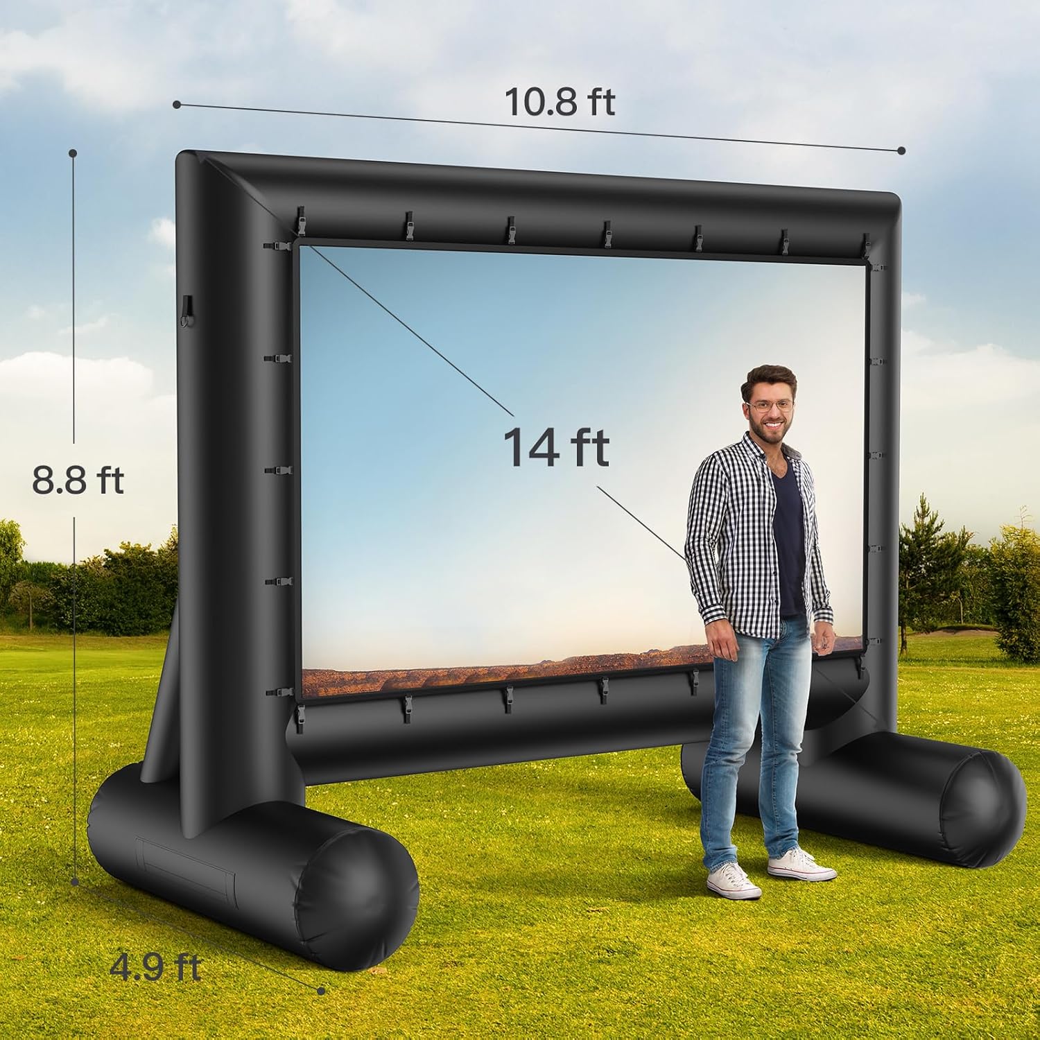 Amada 14 Feet Outdoor Inflatable Movie Screen, Projector Screen with Fast Low-Noise Air, Support Front Rear Projection for Backyard Movie Night, Home Theater, Theme Party, AMPJ04