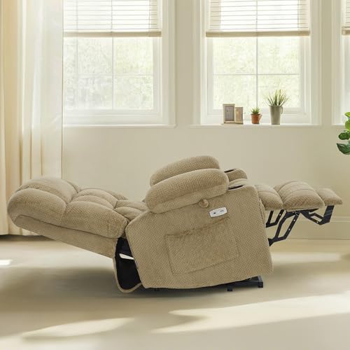 MCombo Dual Motor Power Lift Recliner Chair with Massage and Heat for Elderly People, Infinite Position, USB Ports, Cup Holders, Fabric 7890 (Medium-Regular, Burgundy)