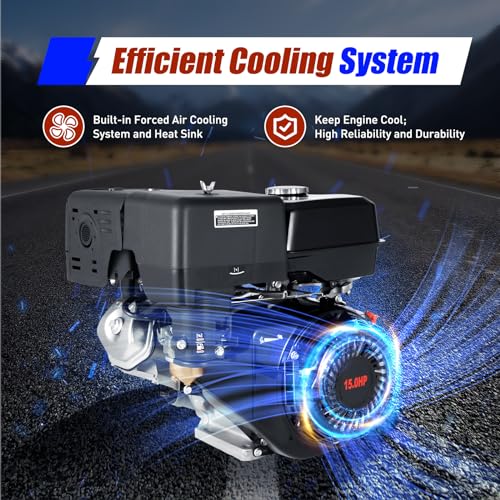 Gas Engine, 420CC Horizontal Gas Engine, 4 Stroke Single Cylinder Go Kart Gas Engine 15 HP OHV Low Noise Gas Engine Motor Recoil Start Gas Power for Water Pumps Vibrators Pressure Washers (Black)