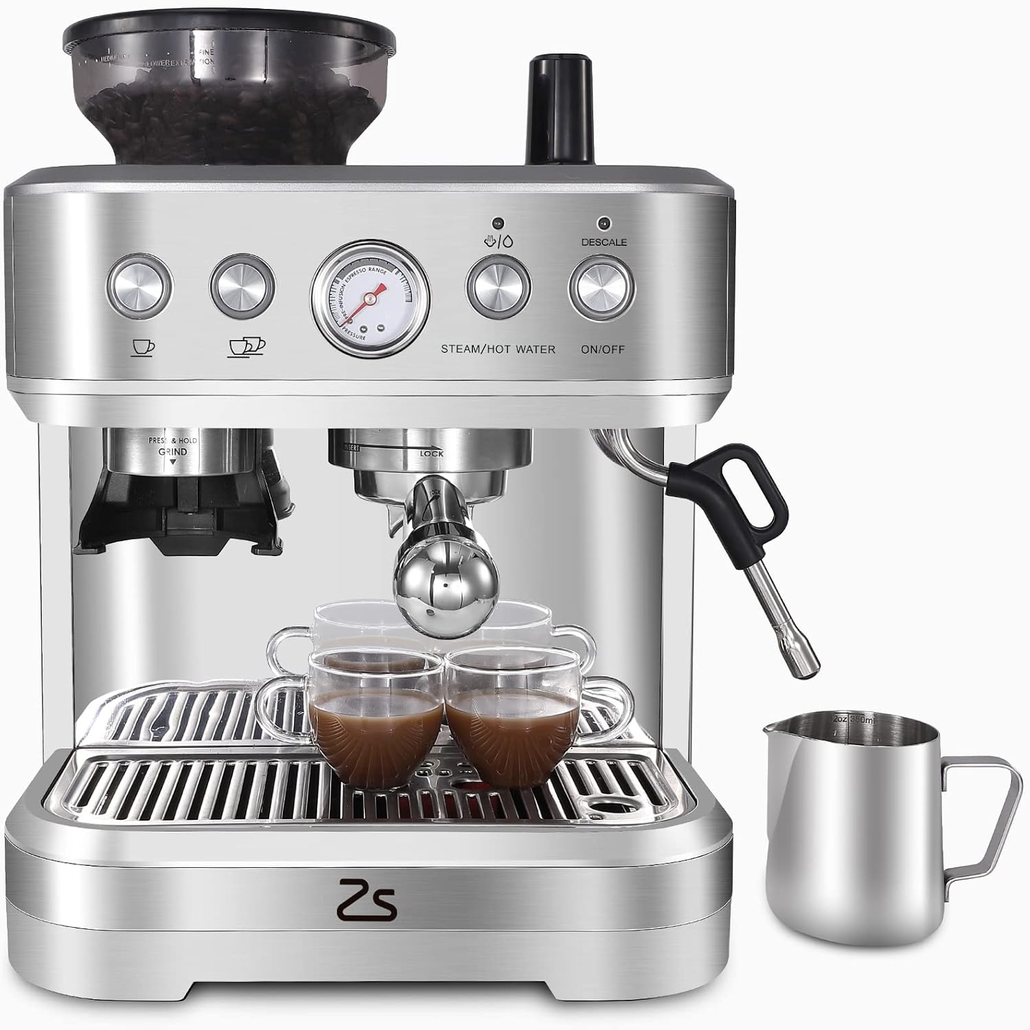 Espresso Machine with Grinder, Upgraded 15 Bar Automatic Espresso Coffee Maker with Milk Frother for Cappuccino Latte