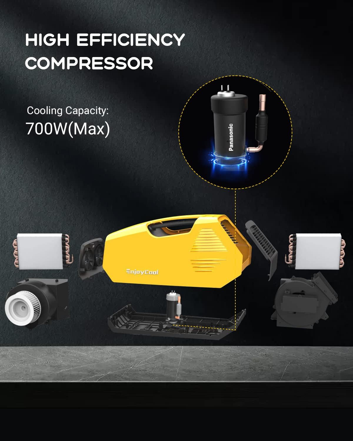 Portable Air Conditioners, 2380BTU Fast Cooling Outdoor Air Conditioner, 240W Low Power Consumption Portable Mini Air Conditioner for Camping Tent, RV, Car, Truck, Van and Fishing-Yellow