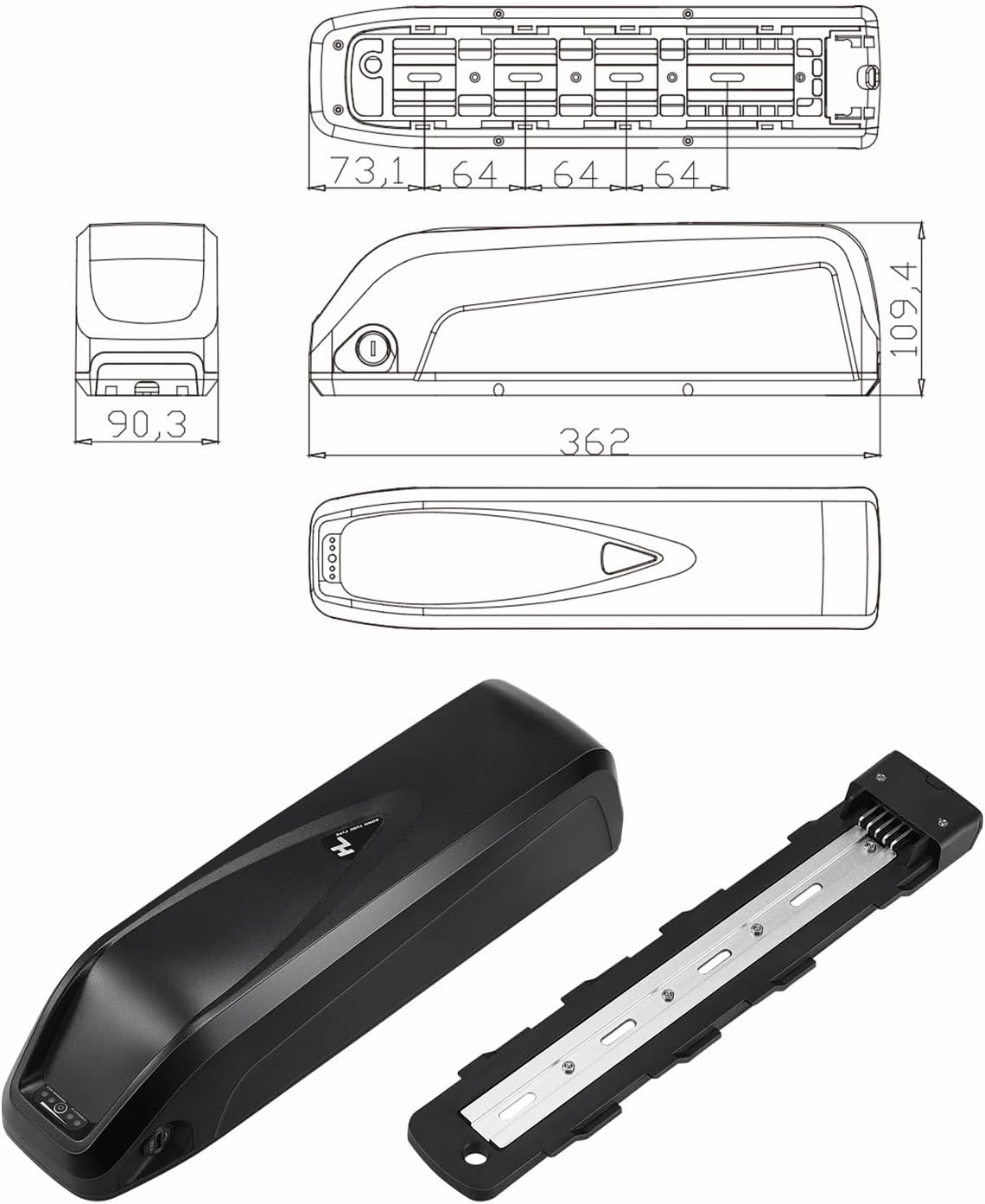 50V20Ah Hailong Lithium Downtube Batteries Li-ion Ebike Battery with 35A BMS 3A Charger for 250W-1000W Bafang Voilamart （SamsungCell）