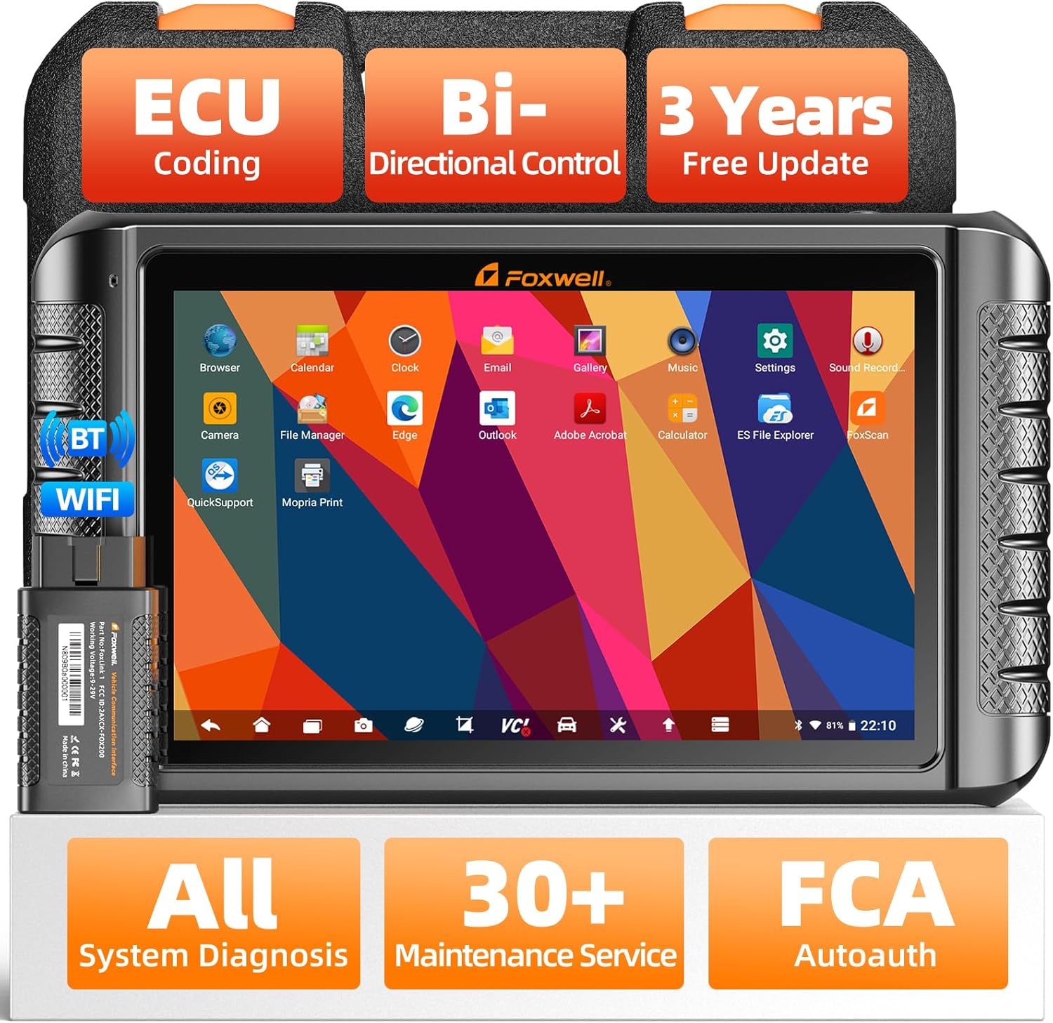FOXWELL NT1009 Bluetooth Bi-Directional Scan Tool, ECU Coding, 30+ Reset, All System Diagnostic Tool, 3-Years Free Update, Fit for FCA Cars, CAN FD, 10.1 inch Car Scanner, OBD2 Scanner for All Cars