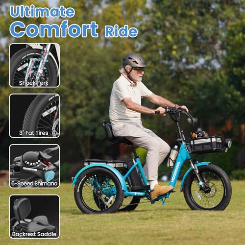 MOONCOOL Electric Trike, Electric Tricycle for Adults, 20" Folding 3 Wheels Electric Bicycle Bikes, 48V 500W/750W Motorized Electric Ebike with Aluminum Frame, Removable Battery and Basket