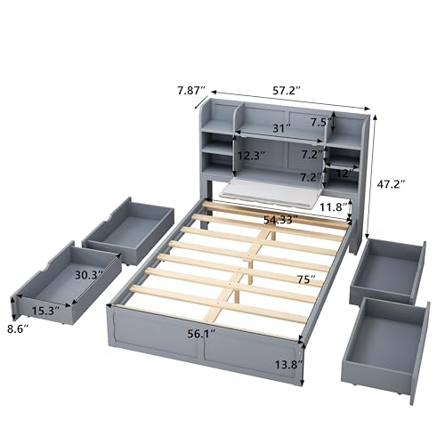 NicBex Murphy Bed Cabinet Wall Bed Queen Size Murphy Bed with Shelves, Drawers and USB Ports can be Folded into a Cabinet, Space-Saving Versatility for Guest Room, Study, Office, White