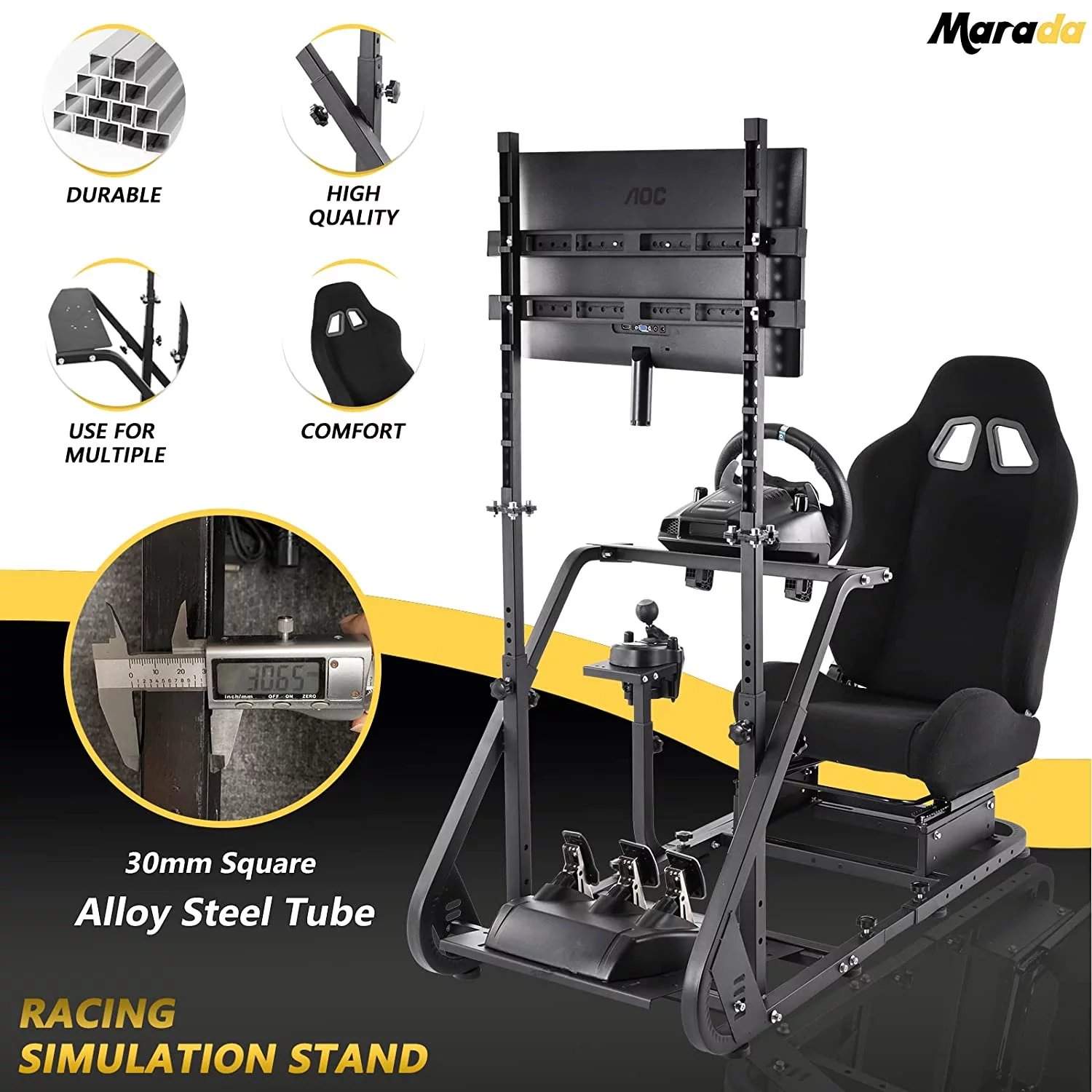 Marada G923 Racing Simulator Cockpit with Monitor Stand Game Seat Fit for Logitech G920 T500 Fanatec