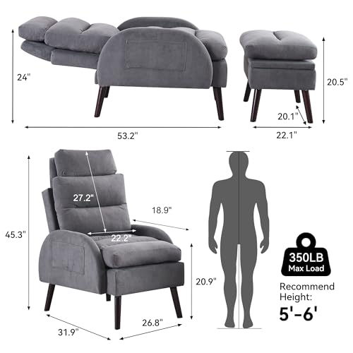 Accent Chair with Ottoman, Comfy Reading Chair with Ottoman and Adjustable Backrest, Oversized Morden Velvet Lounge Armchair and Ottoman Set with Side Pocket for Living Room Bedroom, Beige