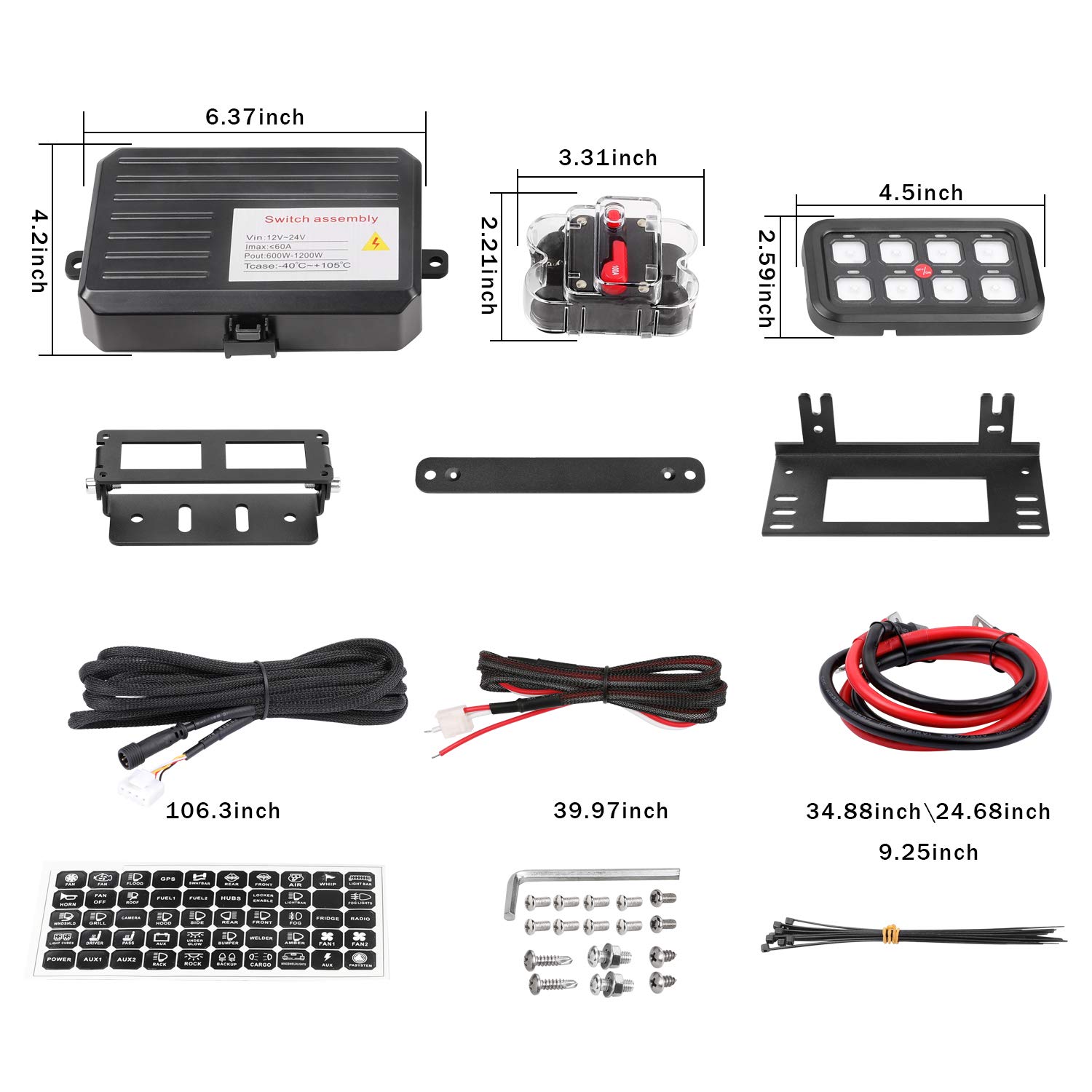 6 Gang Switch Panel Kit, Auto Power Plus Circuit Control Box Relay System Universal ON-Off Touch Switch Box for Car Marine Boat ATV UTV Truck