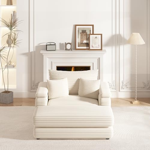 Sectional Sofa for Living Room, 86.6 Inch Corduroy 3 Seater Sofa with 3 Back Pillows, 2 Toss Pillows and Two Ottoman,Comfy Sofa Deep Seat Couch for Living Room