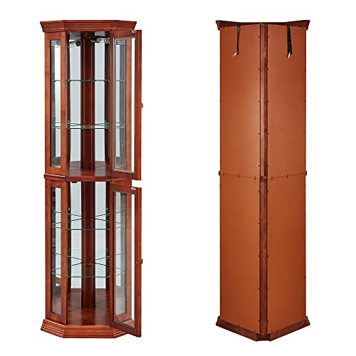 Corner Curio Cabinet with Lights, Lighted Display Cabinet with Glass Doors and Adjustable Shelves, 6-Tier Curio Showcase Floor Stand Collection Art Display Case for Living Room, Pantry (Cherry)