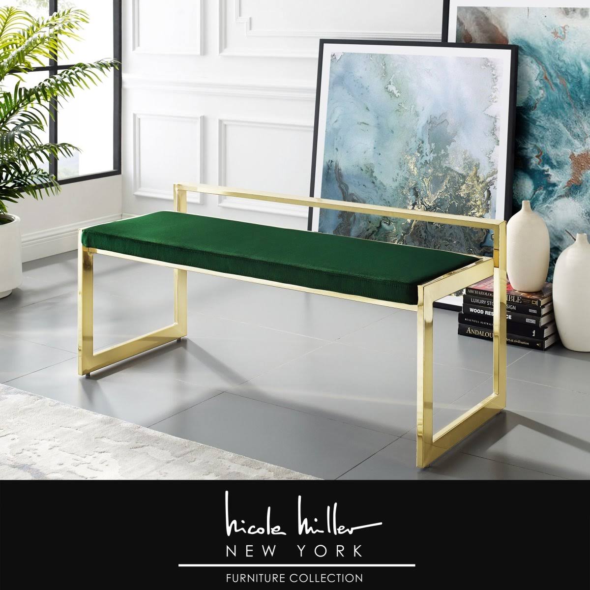 Posh Living Camilo Velvet Bench Green/Gold