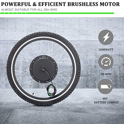 Ktaxon Electric Bike Conversion Kit, 48V 1000W Ebike Conversion Kit, 26" Front/Rear Wheel E-Bike Conversion Kits with PAS, LCD Display, Aluminum Alloy Frame and Gearless Hub Motor
