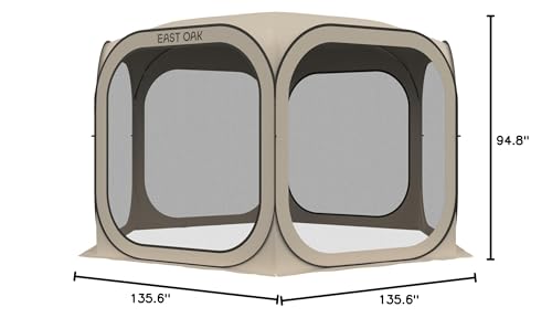 EAST OAK Screen House Tent Pop-Up, Portable Screen Room Canopy Instant Screen Tent 10 x 10 FT with Carry Bag for Patio, Backyard, Deck & Outdoor Activities, Beige