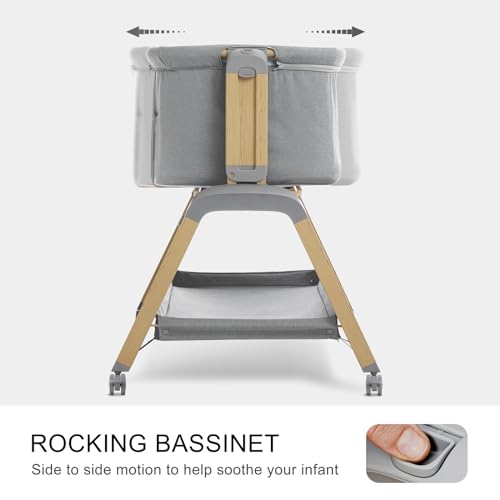 3 in 1 Baby Bassinet, Rocking Bassinets with Comfy Mattress and Wheels, Adjustable Height Bassinet Bedside Sleeper, Easy Folding Portable Crib for Newborn (Navy Blue)