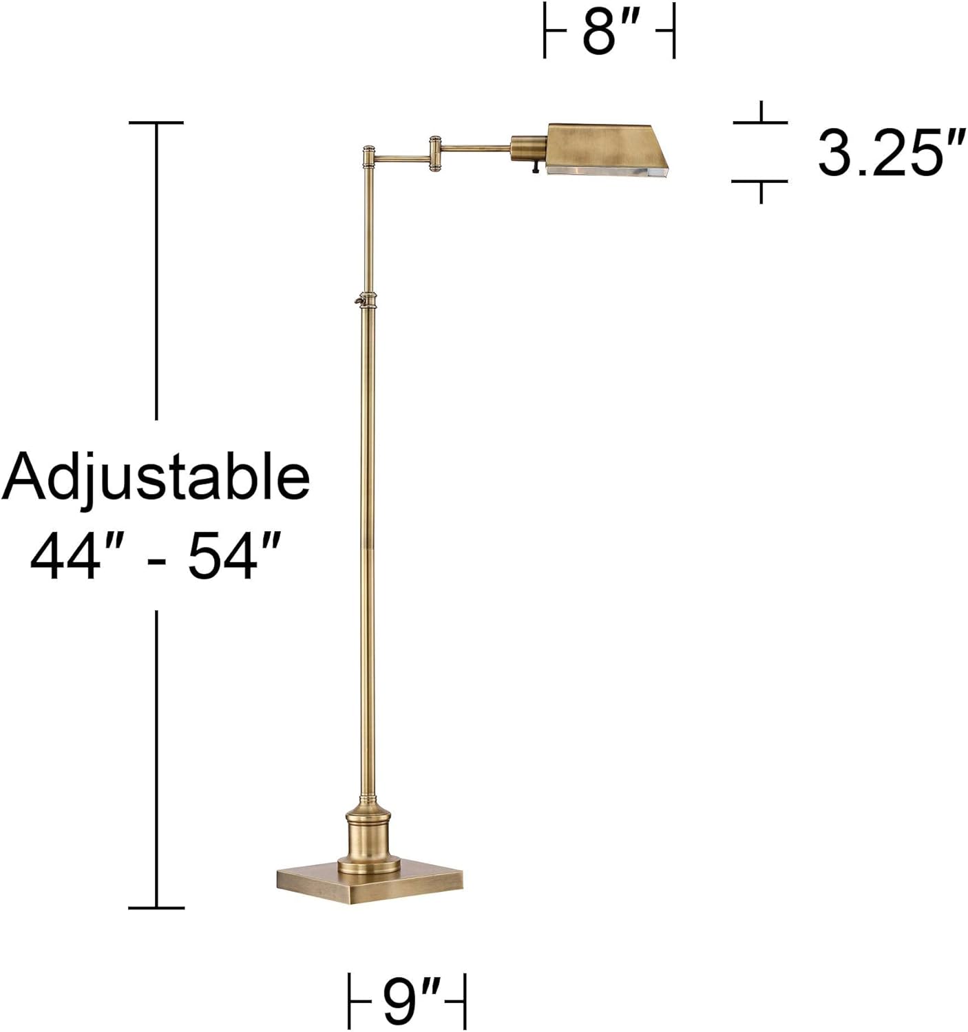 Regency Hill Jenson Industrial Adjustable Swing Arm Pharmacy Lamps Floor Standing with USB Charging Port 54" Tall Aged Brass Metal Decor for Living Room Reading House Bedroom Home Office