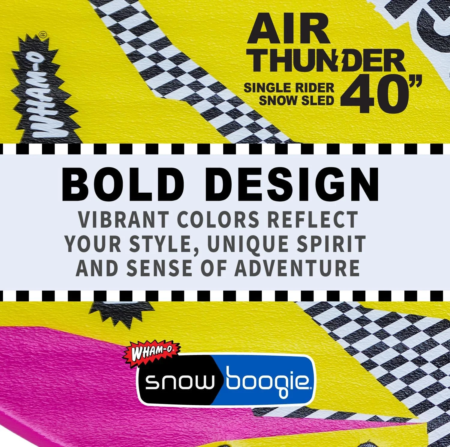 Snowboogie Wham-O Air Thunder 40" 2 Pack | Single Rider Snow Sleds with Side Handles | PE Foam Core for Better Comfort | Snow Sledding for Adults & Children ( YELLOW, 2PACK)