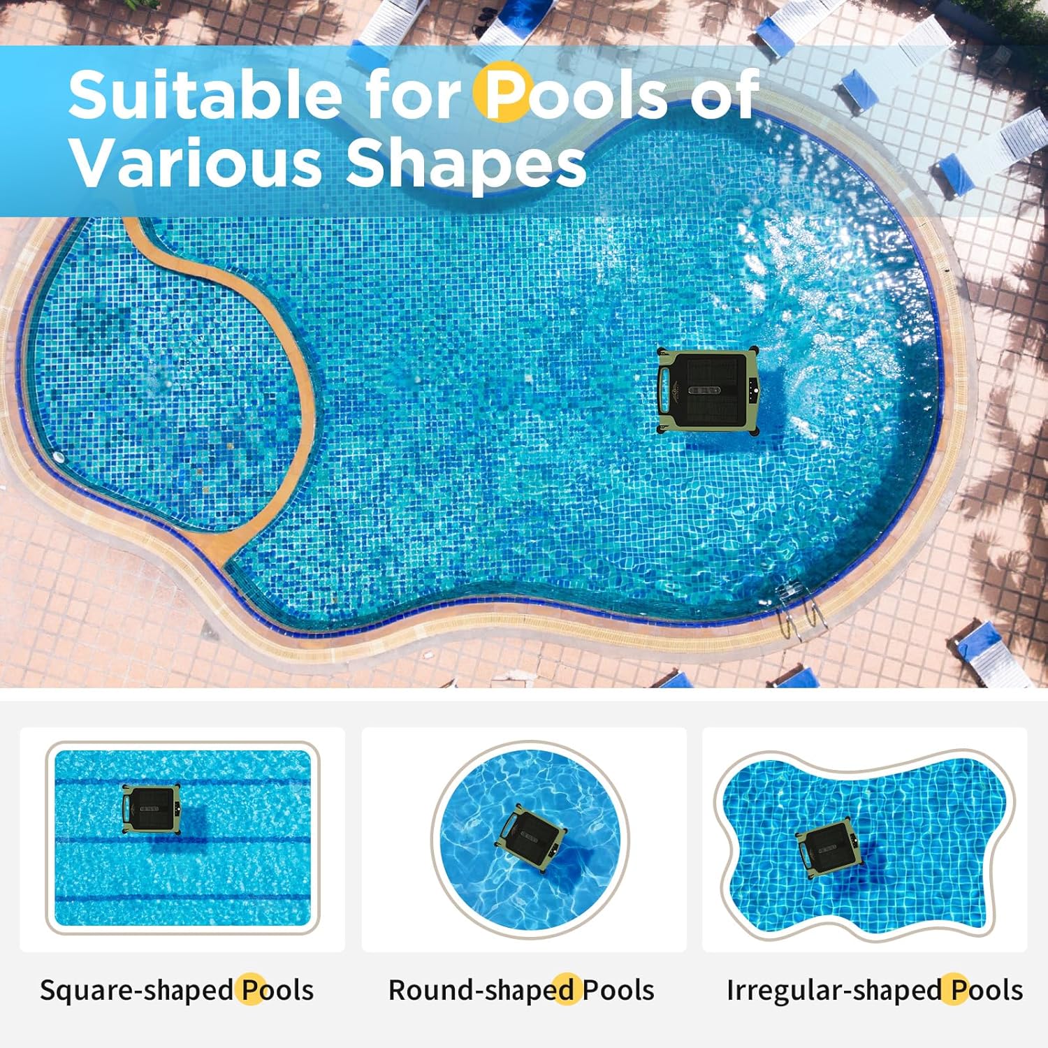 (2024 New) Cordless Robotic Pool Cleaner, Solar Powered Pool Skimmer for Pool Surface with Dual Charging Options, Pool Robot Vacuum with Automatic Obstacle Avoidance, Green