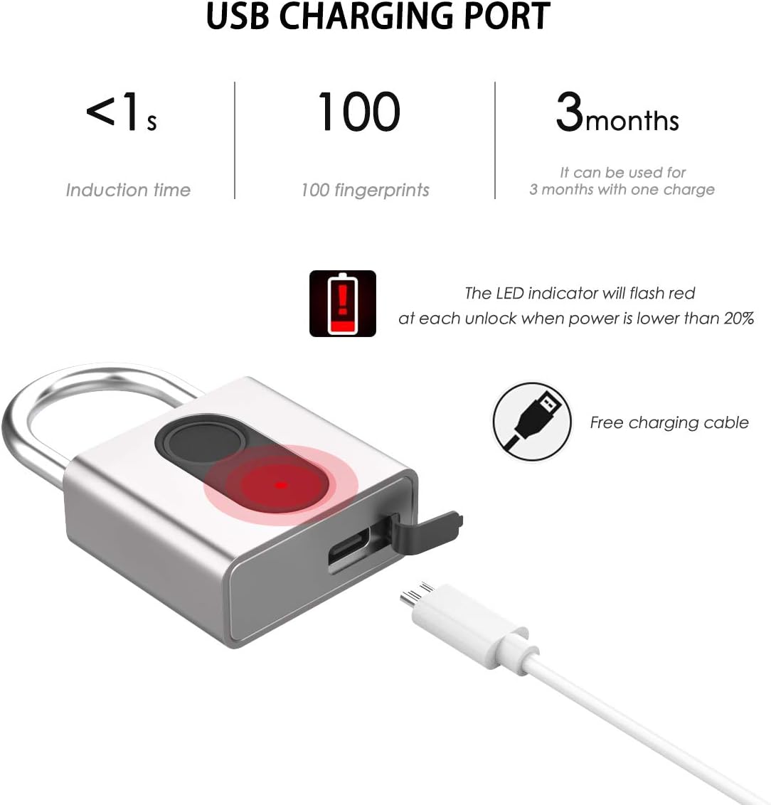 Fingerprint Padlock, MEGAFEIS Smart Padlock, Bluetooth Lock, Mobile APP, IP66 , Biometric Lock with Keyless for Lockers, Office, School, Gym, Factory, Garage, Storage, Gate, Shed, Bike, Cabinet.