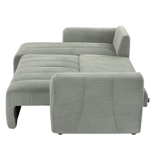 Modular Sectional Sleeper Sofa with Storage, Convertible 3 Seat L Shape Sectional Couch with Reversible Chaise, Modern Upholstered Corduroy Sleeper Couch with Pullout Bed for Living Room (Light Grey)