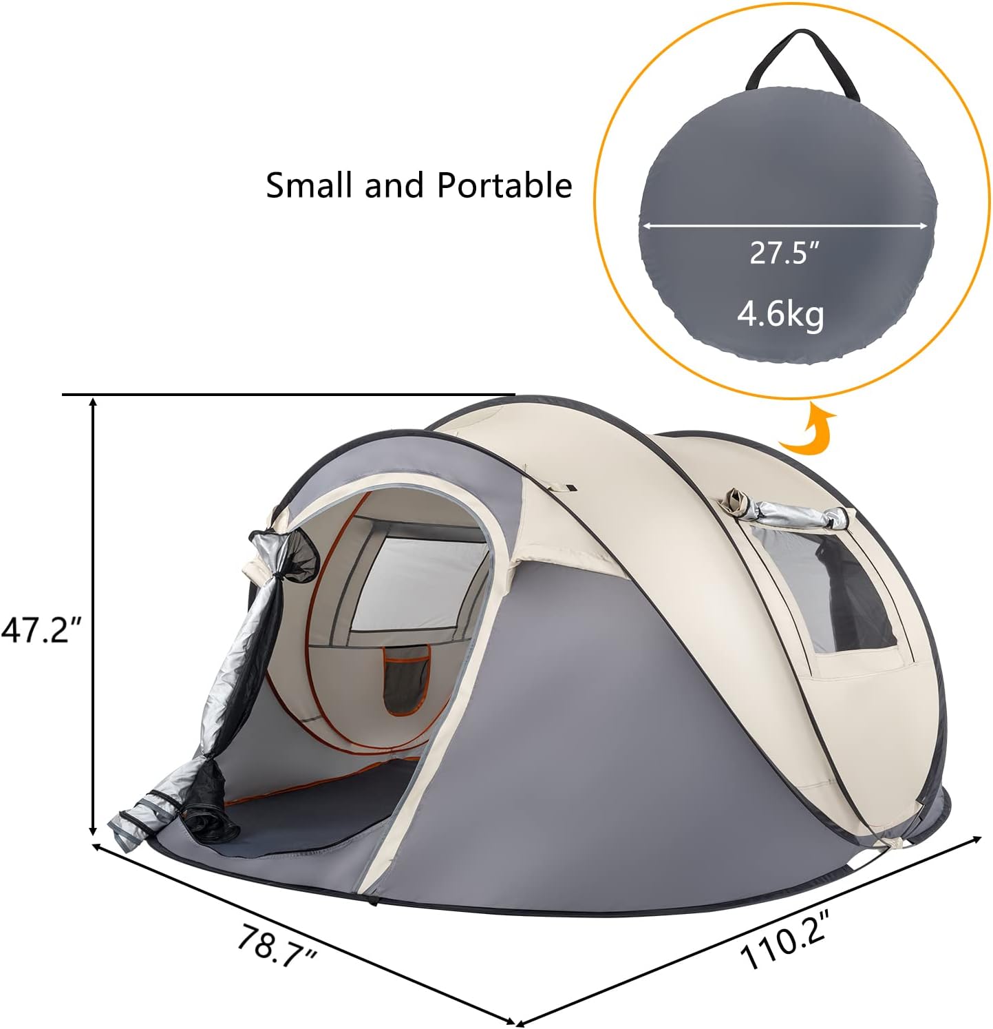 4 Person Pop Up Waterproof Camping Tent Easy Setup 2 Doors-Instant Mesh Windows for Camping Hiking Fishing Beach 2 Doors-Instant Family Traveling Outdoor