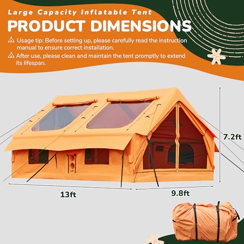 YOLENY Inflatable Tents for Camping, 4/6/8/10/12 Person Tent with TPU Skylight, Mesh Windows, Stove Jack & Pump, Easy Setup 4 Season Glamping Tent, Waterproof & Windproof