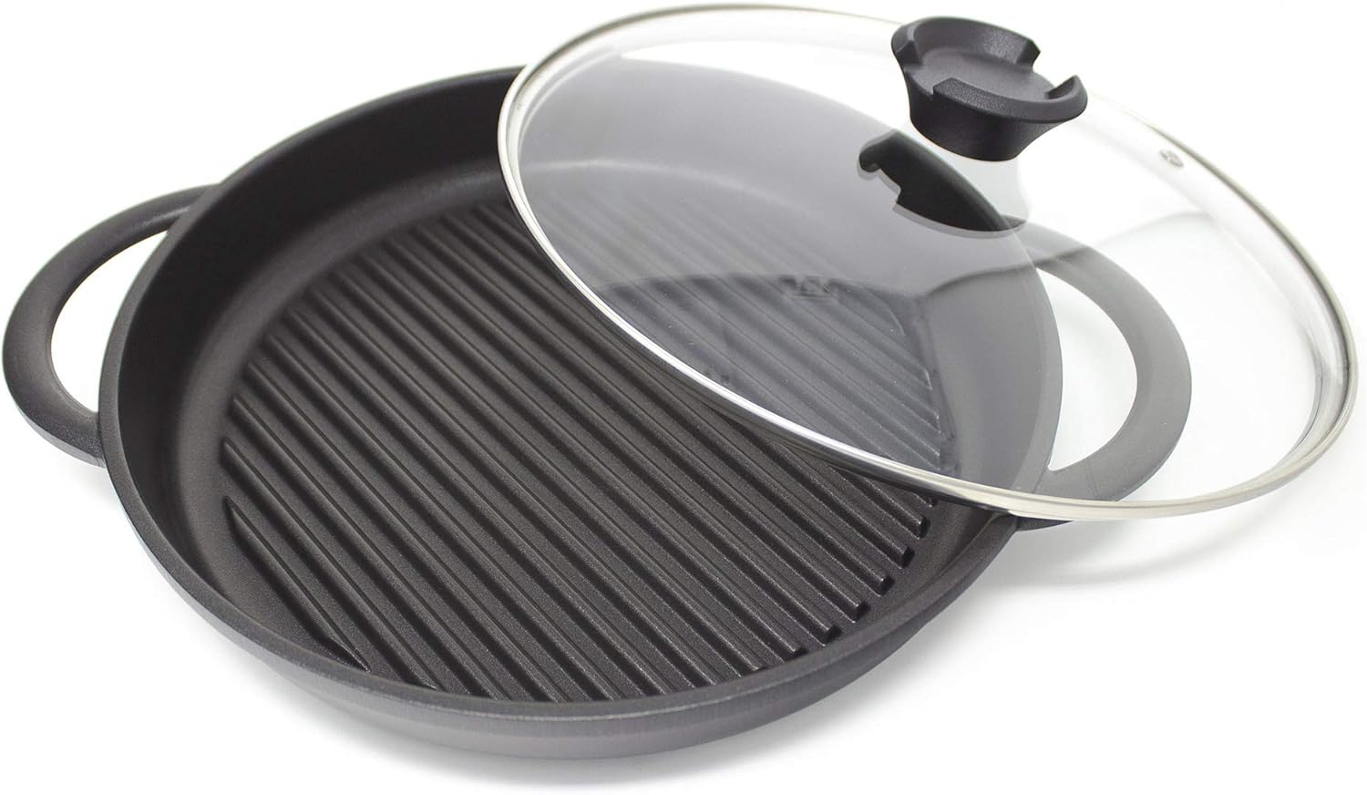 Jean Patrique The Whatever Pan - Cast Aluminium Griddle Pan with Glass Lid | 10.6 Diameter, Induction Compatible, Non-Stick