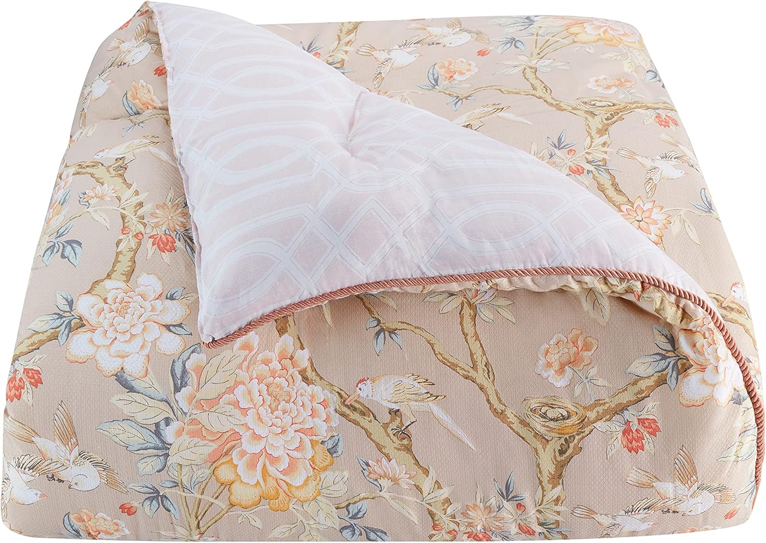 Waverly Peony Gardens 4 Piece Cotton Comforter Set, Embellished All Season Bedding, includes One Comforter, One Bed Skirt and Two Pillow Shams, Machine Washable Queen Bed Set, Taupe