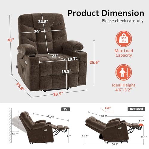 MCombo Power Lift Recliner Chair with Extended Footrest for Elderly People, Fabric 7287 (Navy Blue, Medium)