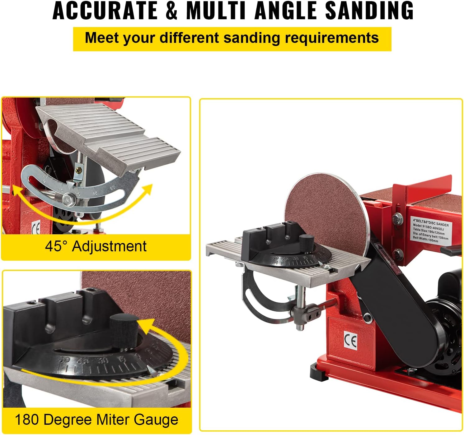 VEVOR Belt Sander 4" x 36", Disc Combo Sander 6",Electric Adjustable Bench Belt Sander 375W,Grinder Bench Sanding Machine With 4 Rubber Foot Pad