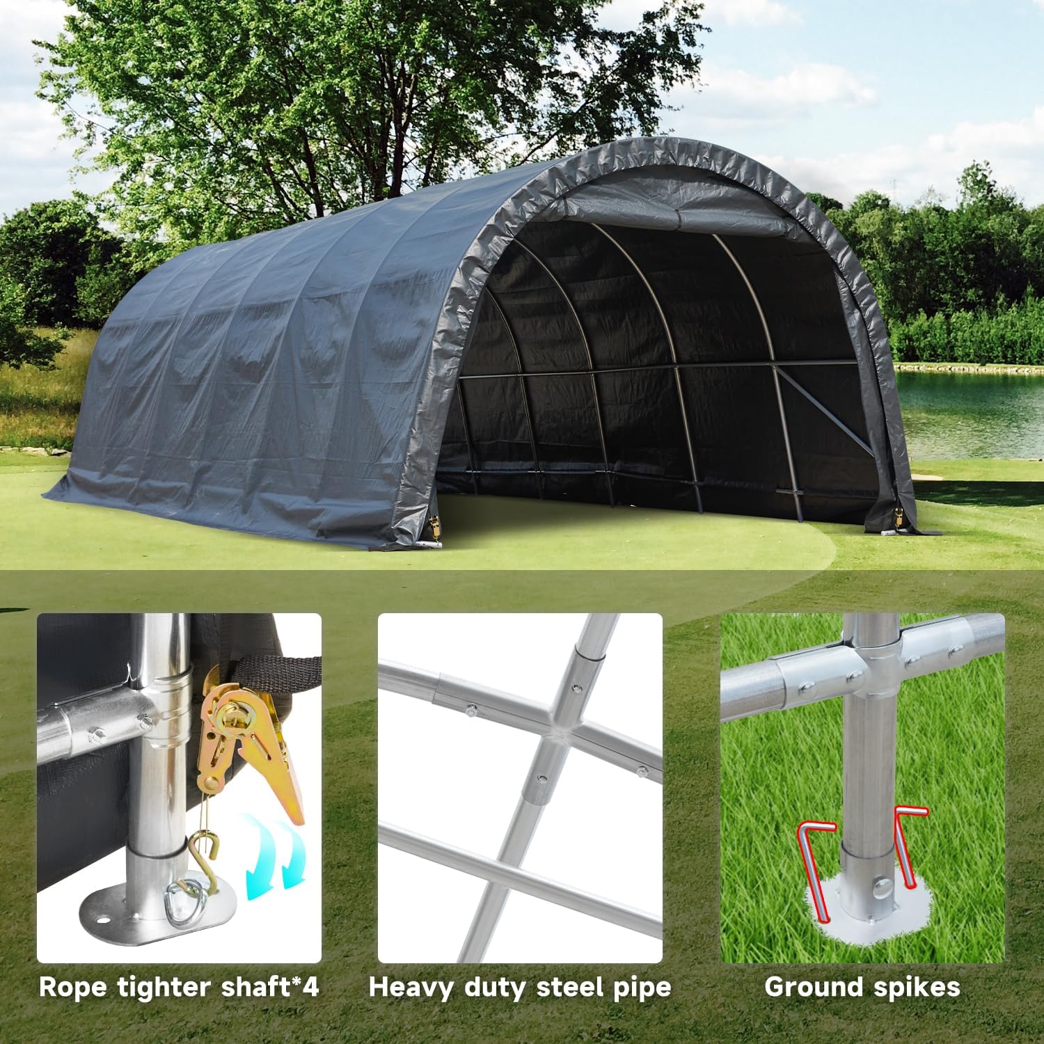 MELLCOM 12 x 24 FT Heavy Duty Carport, Portable Garage with All-Steel Metal Frame and Round Style Roof, Anti-Snow Car Canopy Outdoor Storage Shelter for Car, Truck, Boat